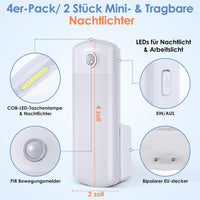 1 x RAW Customer Returns Hiboom 2 Pack LED Night Light Sockets 4 in 1 Night Lights with Motion Sensor Power Failure Flashlights with EU Plug Removable LED Night Lights with Battery for Hurricane Emergency Night - RRP €41.3