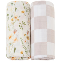 1 x RAW Customer Returns LifeTree Baby Swaddle Muslin Cloth, Pack of 2 120 x 120 cm Muslin Swaddle Blanket Baby Bamboo Cotton Swaddle Wrap for Boys and Girls, Flowers Checked - RRP €26.93