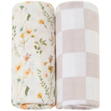 1 x RAW Customer Returns LifeTree Baby Swaddle Muslin Cloth, Pack of 2 120 x 120 cm Muslin Swaddle Blanket Baby Bamboo Cotton Swaddle Wrap for Boys and Girls, Flowers Checked - RRP €26.93