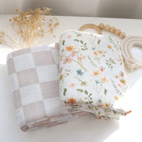 1 x RAW Customer Returns LifeTree Baby Swaddle Muslin Cloth, Pack of 2 120 x 120 cm Muslin Swaddle Blanket Baby Bamboo Cotton Swaddle Wrap for Boys and Girls, Flowers Checked - RRP €26.93