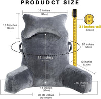1 x RAW Customer Returns Reading pillow, extra large 78.7 cm, bed rest pillow with removable neck roll and arms for sitting in bed or on the couch, backrest for adults, reading pillow for reading, watching TV, dark gray - RRP €79.67